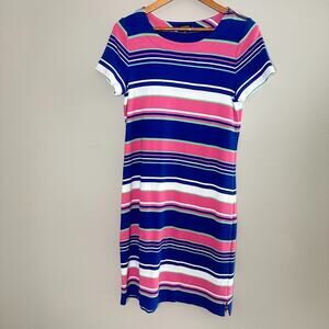 Talbots T-Shirt Dress Womens Multicolor Medium Striped Short Sleeve 100% Cotton